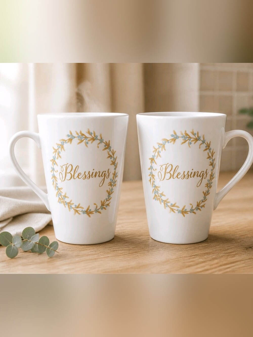 2 Jaclyn Smith Collection "Blessings" Mugs - 15 oz Ceramic Set of 2 - Kmart 2018